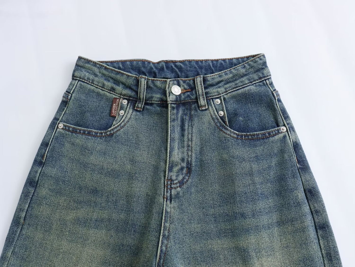 Retro-Jeans mit weitem Bein für Damen, Frühling und Herbst, hohe Taille, alles passend drapiert, Used-Look, schmale Version, Hose mit geradem Bein