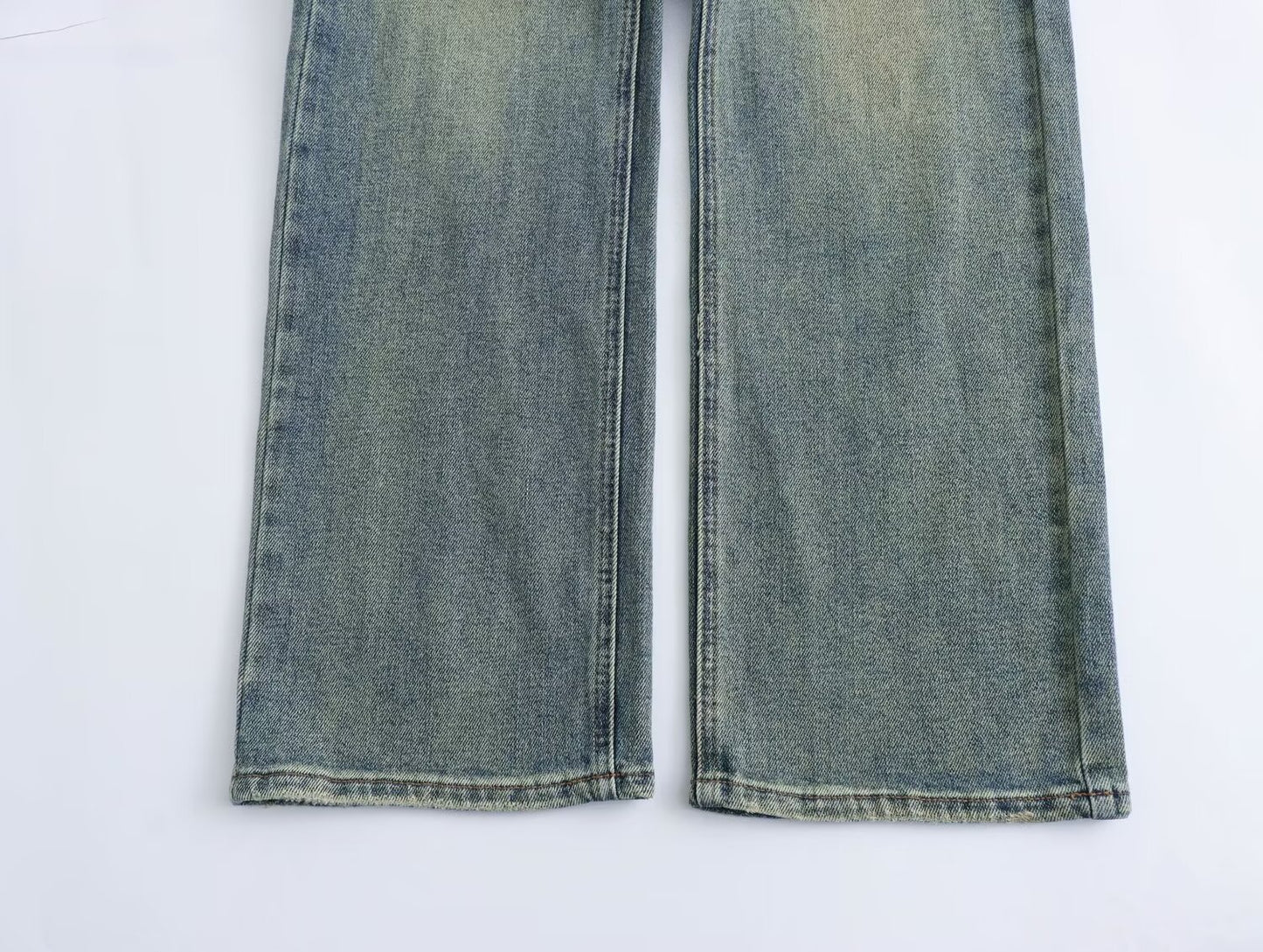 Retro-Jeans mit weitem Bein für Damen, Frühling und Herbst, hohe Taille, alles passend drapiert, Used-Look, schmale Version, Hose mit geradem Bein