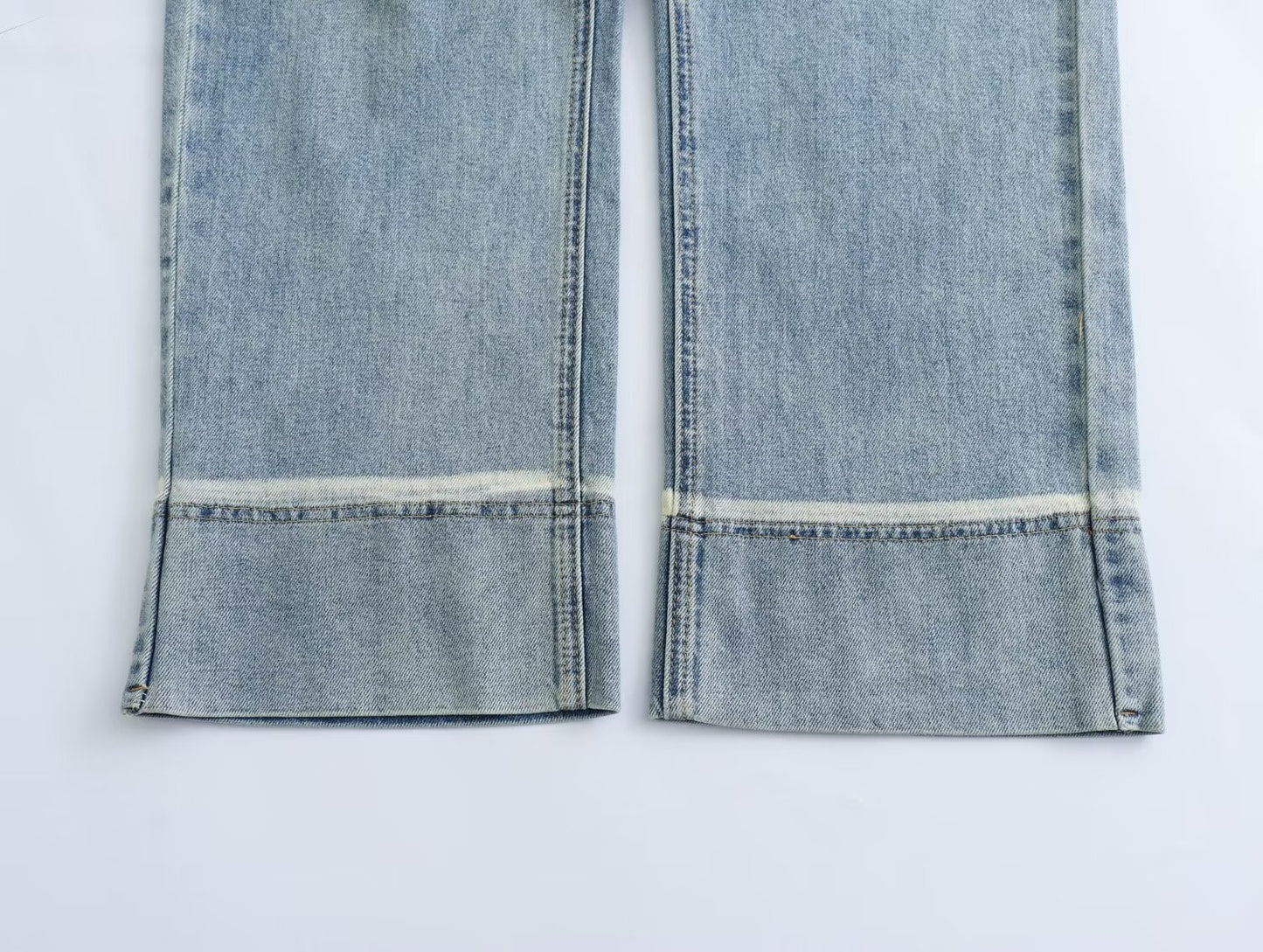 Pantalones de pierna ancha con rizos retro para mujer, pantalones cortos rectos con costuras de cintura alta, pequeños, de primavera