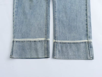 Pantalones de pierna ancha con rizos retro para mujer, pantalones cortos rectos con costuras de cintura alta, pequeños, de primavera