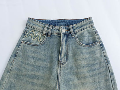 Gerade Jeans mit weitem Bein für Damen, Frühlingstrend, hohe Taille, locker sitzende Schlankheitshose