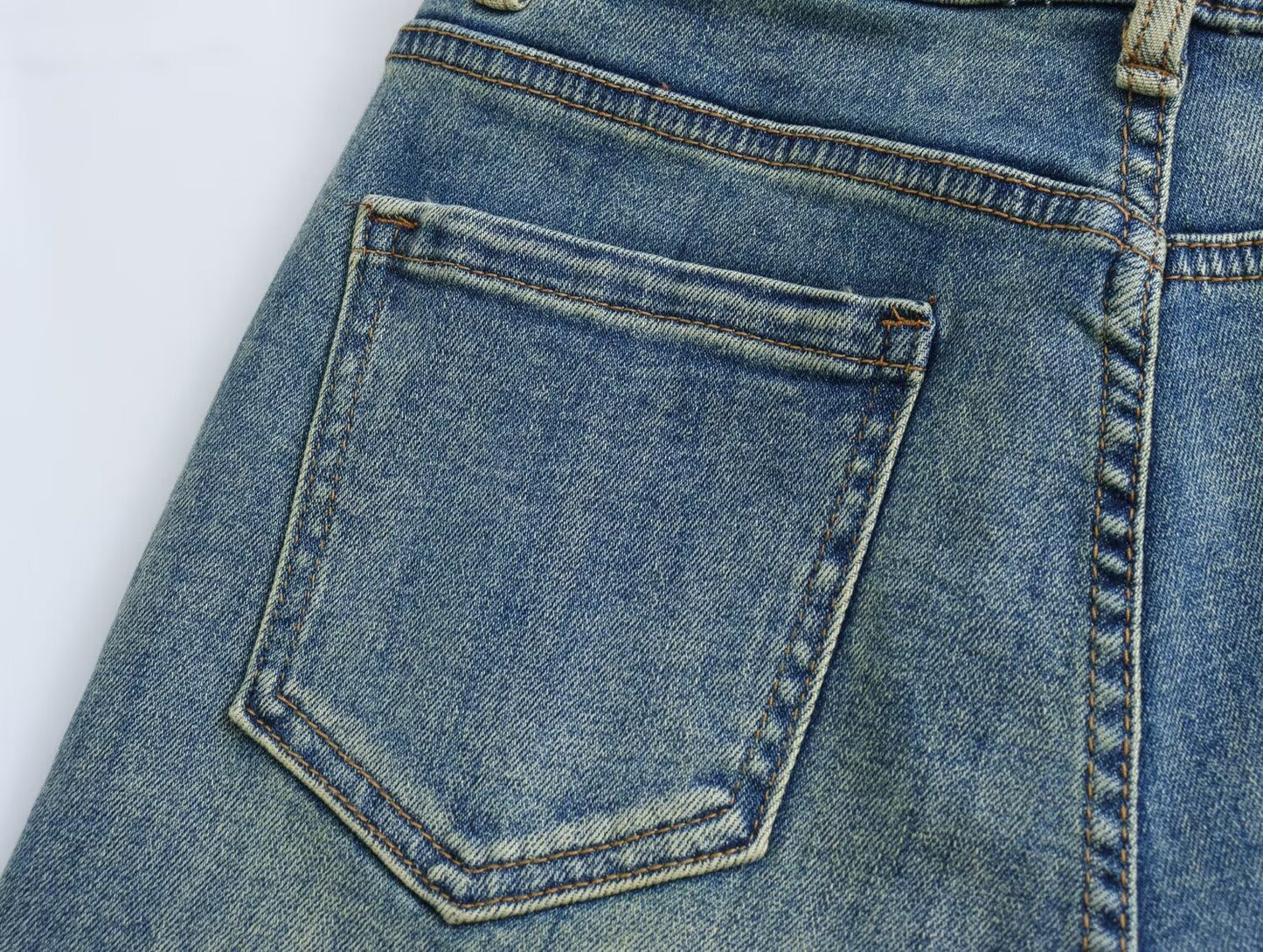 Verwaschene Distressed-Tasche, farblich passende, hohe Taille, gerade Jeans für Damen, Schlankheits-Frühlings-Sommer, schmale, weite Mop-Hose