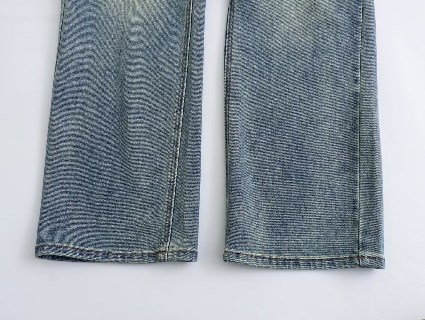Verwaschene Distressed-Tasche, farblich passende, hohe Taille, gerade Jeans für Damen, Schlankheits-Frühlings-Sommer, schmale, weite Mop-Hose