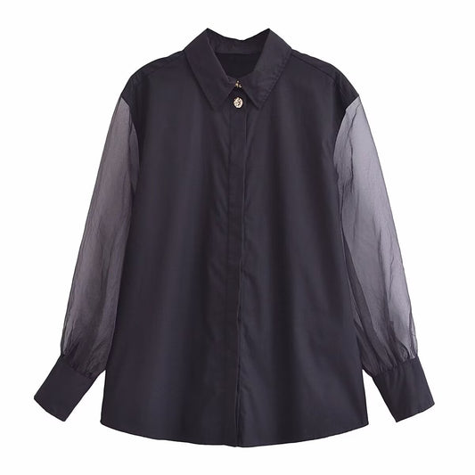 Damen Frühling Französisch Organza Casual Loose Shirt