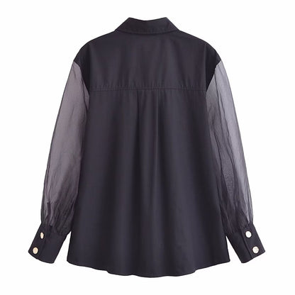 Damen Frühling Französisch Organza Casual Loose Shirt