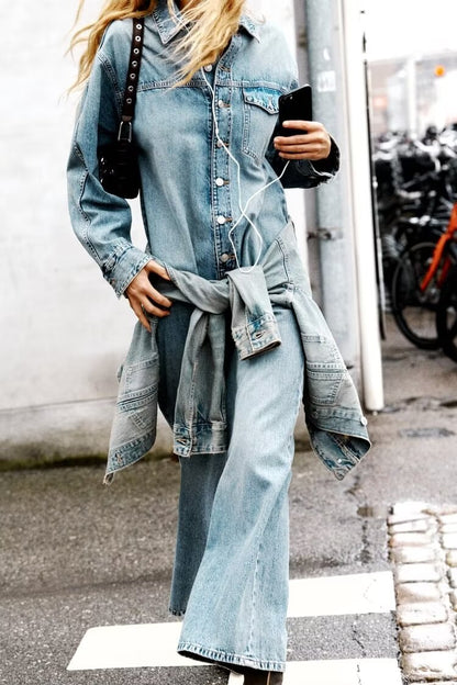 Spring Women Clothing Casual Long Denim Jumpsuit