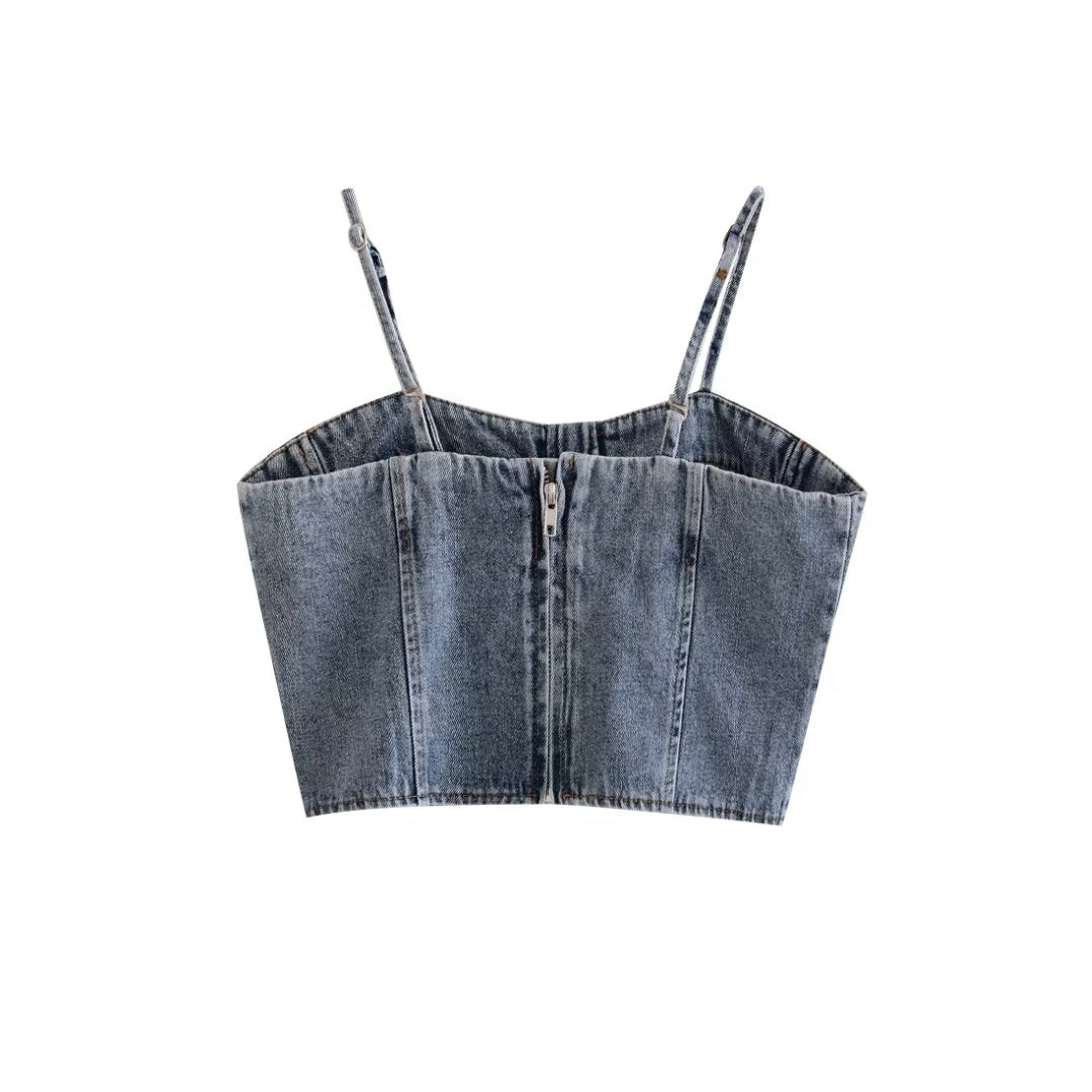 Sexy Blogger Minority Denim Sling Sexy corto cremallera adorno ropa interior mujeres