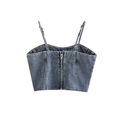 Sexy Sexy Blogger Minority Denim Sling Sexy Short Zipper Ornament Inner Wear Women