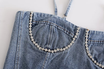 Sexy Sexy Blogger Minderheit Denim Sling Sexy Short Zipper Ornament Innen Tragen Frauen