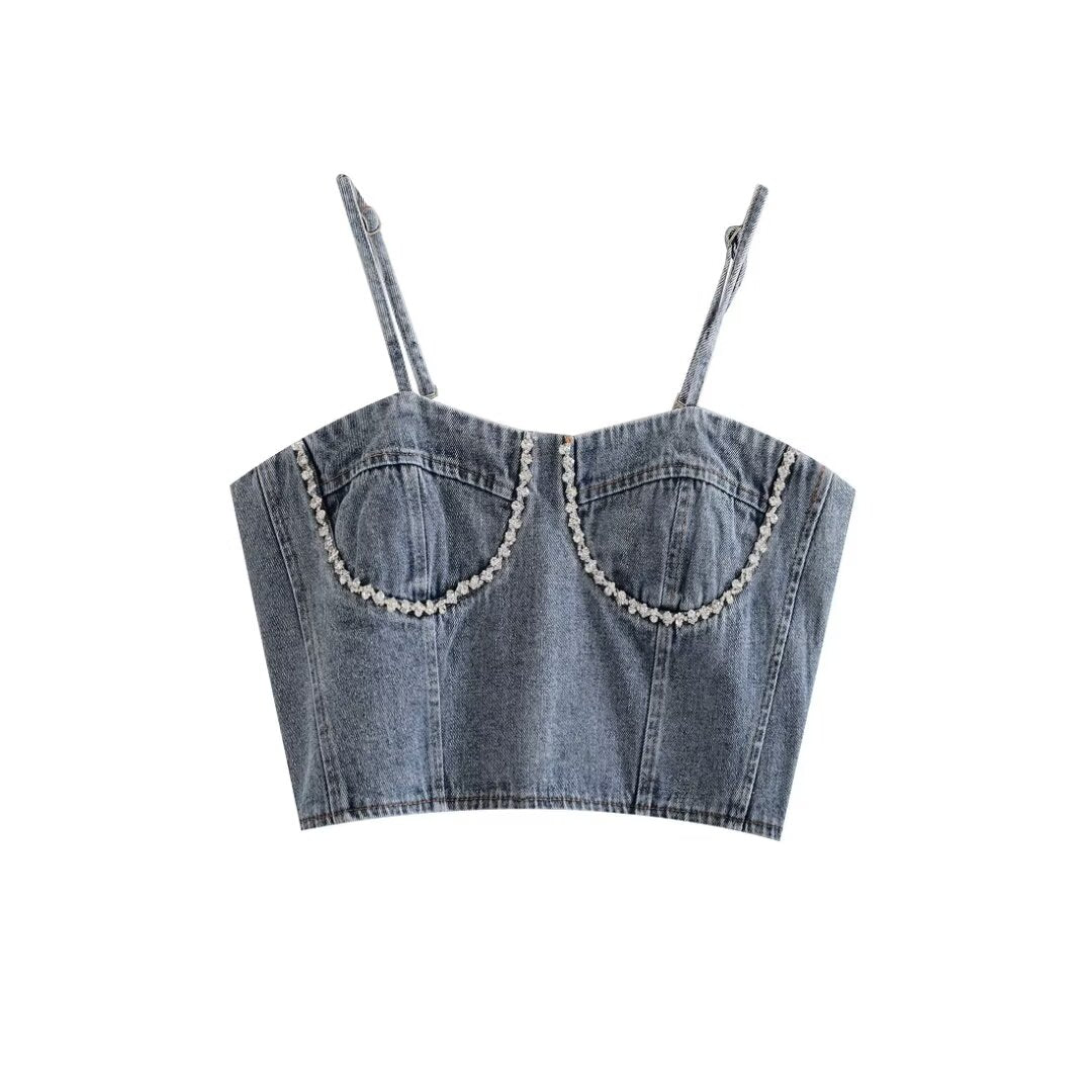 Sexy Sexy Blogger Minderheit Denim Sling Sexy Short Zipper Ornament Innen Tragen Frauen