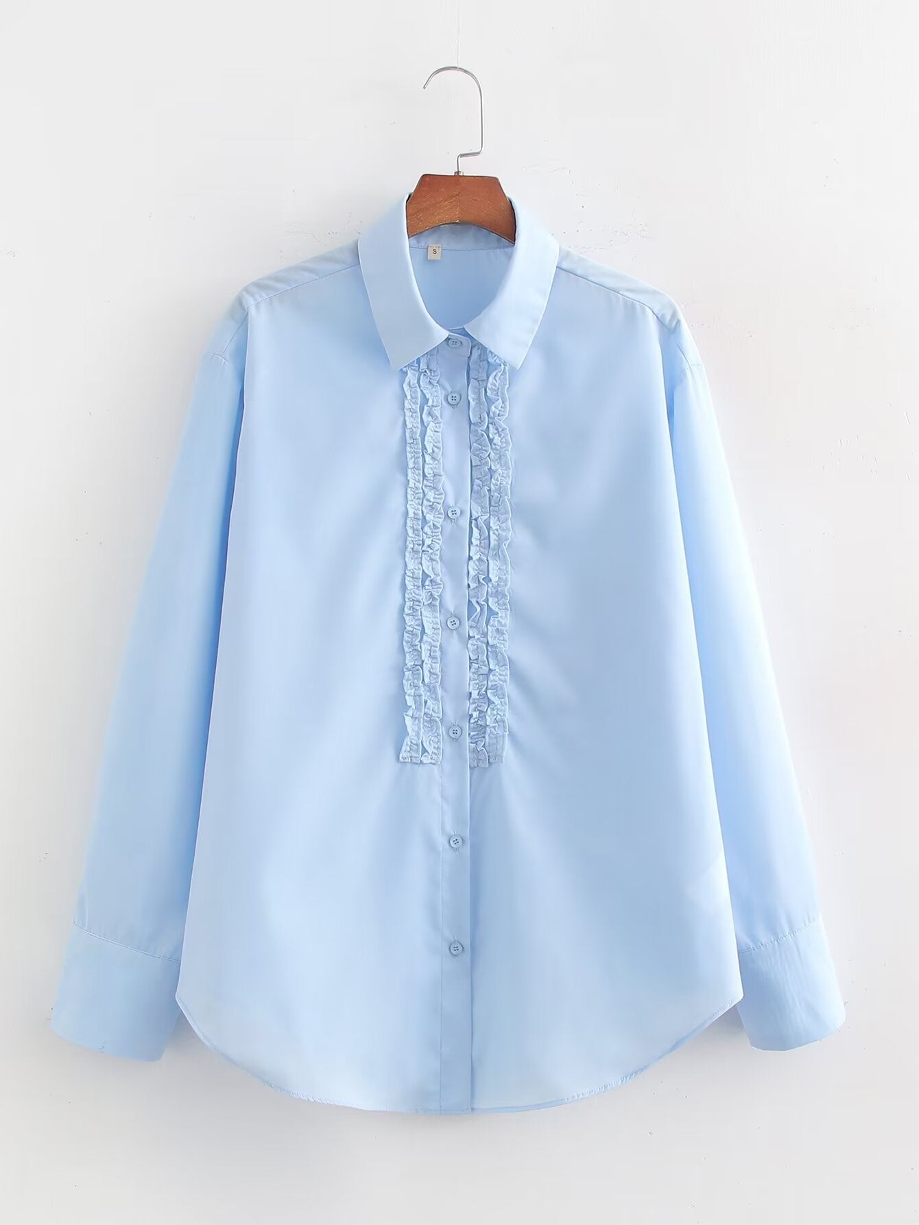 Spring Women Loose Casual Chest Laminated Decoration Poplin Shirt