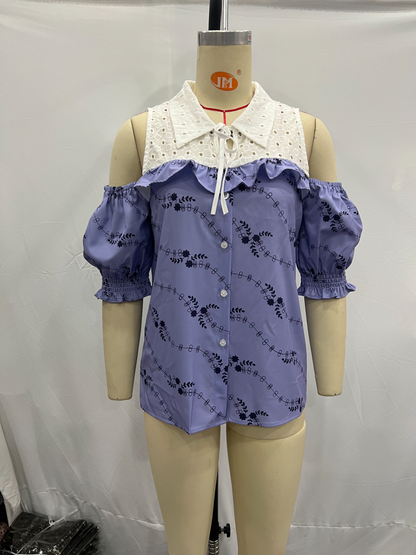 Frühling Damen Kleidung Casual Lace Dekorative Nähte Shirts