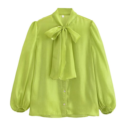 Spring Women Long Sleeved Pearlescent Glossy Shirt