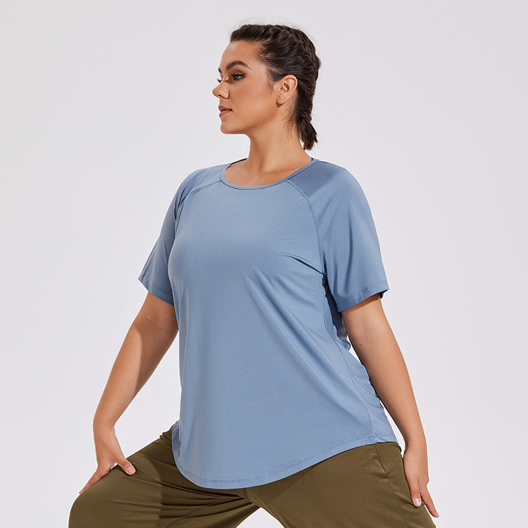 Lockeres, schnell trocknendes T-Shirt mit Netzrücken, Bluse, atmungsaktive Yoga-Kleidung, kurzärmelig, Lauf-Fitness-Sportbekleidung für Damen