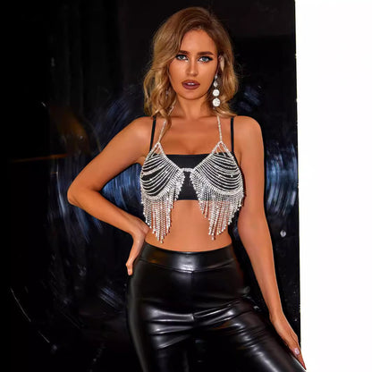 Summer Sexy Body Cha Exaggerated Rhinestone Chest Necklace