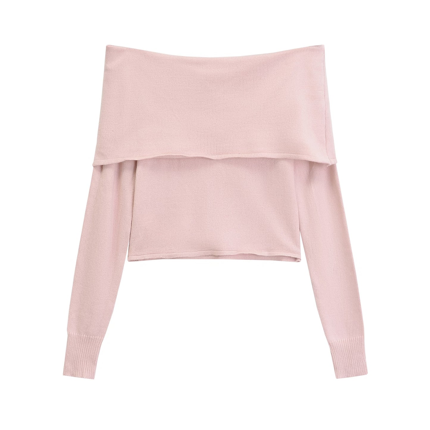 Women Clothing Gentle Collarbone off Shoulder Pink Sweater Women Spring Sweater Bottoming Shirt