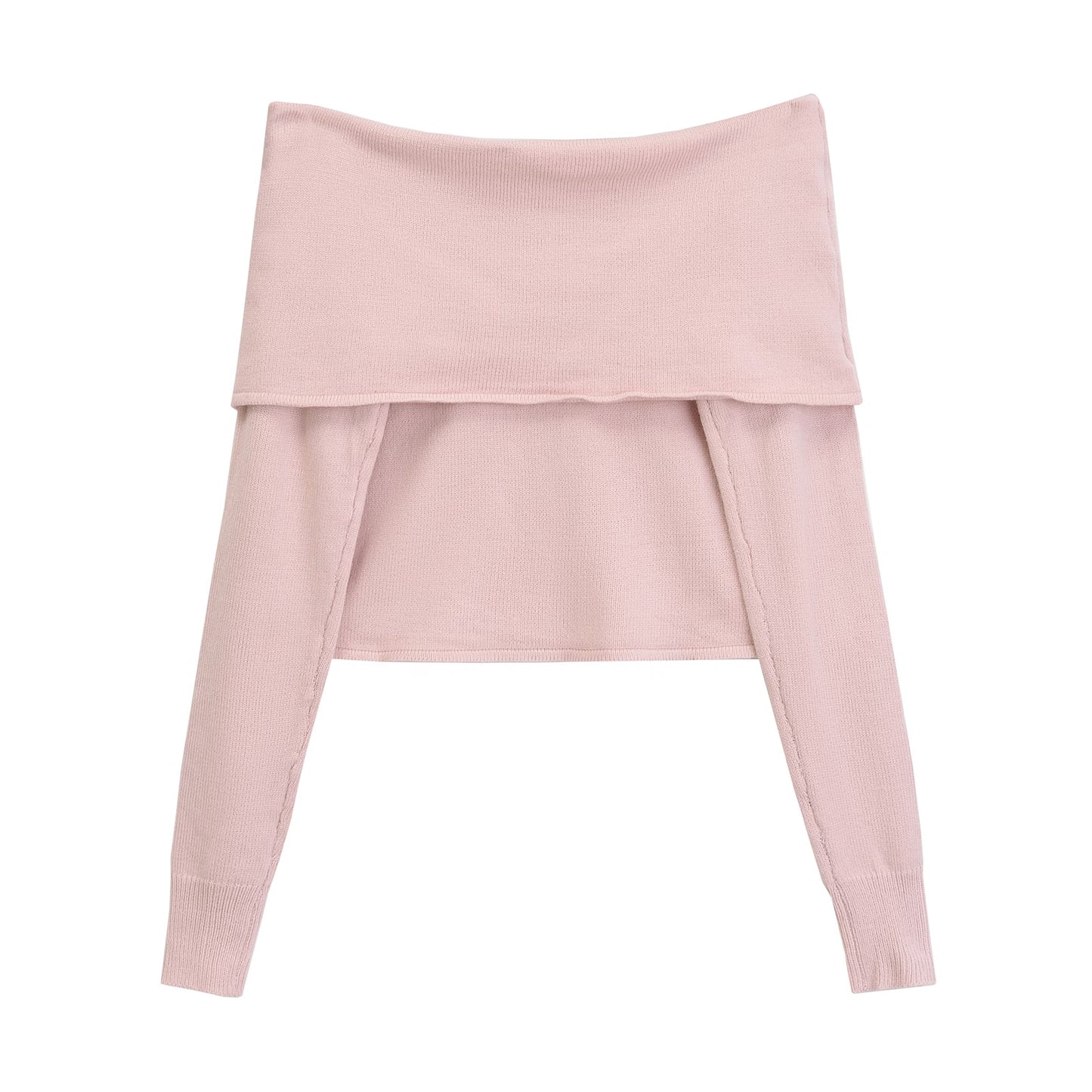 Women Clothing Gentle Collarbone off Shoulder Pink Sweater Women Spring Sweater Bottoming Shirt