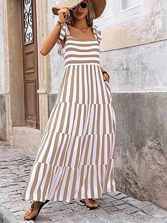 Women Clothing Spaghetti Strap Sleeveless Printed Pocket Layered Dress