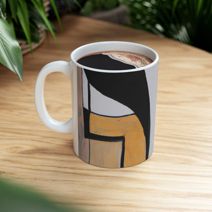 "Explorando el equilibrio y el patrón en el arte abstracto" - Taza de cerámica The Alien de 11 oz