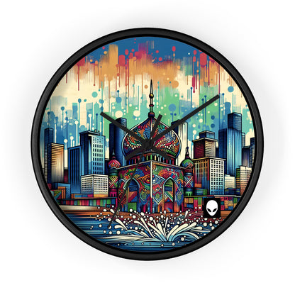 "Bright City: A Pop of Color on the Skyline" - The Alien Wall Clock Street Art / Graffiti Style