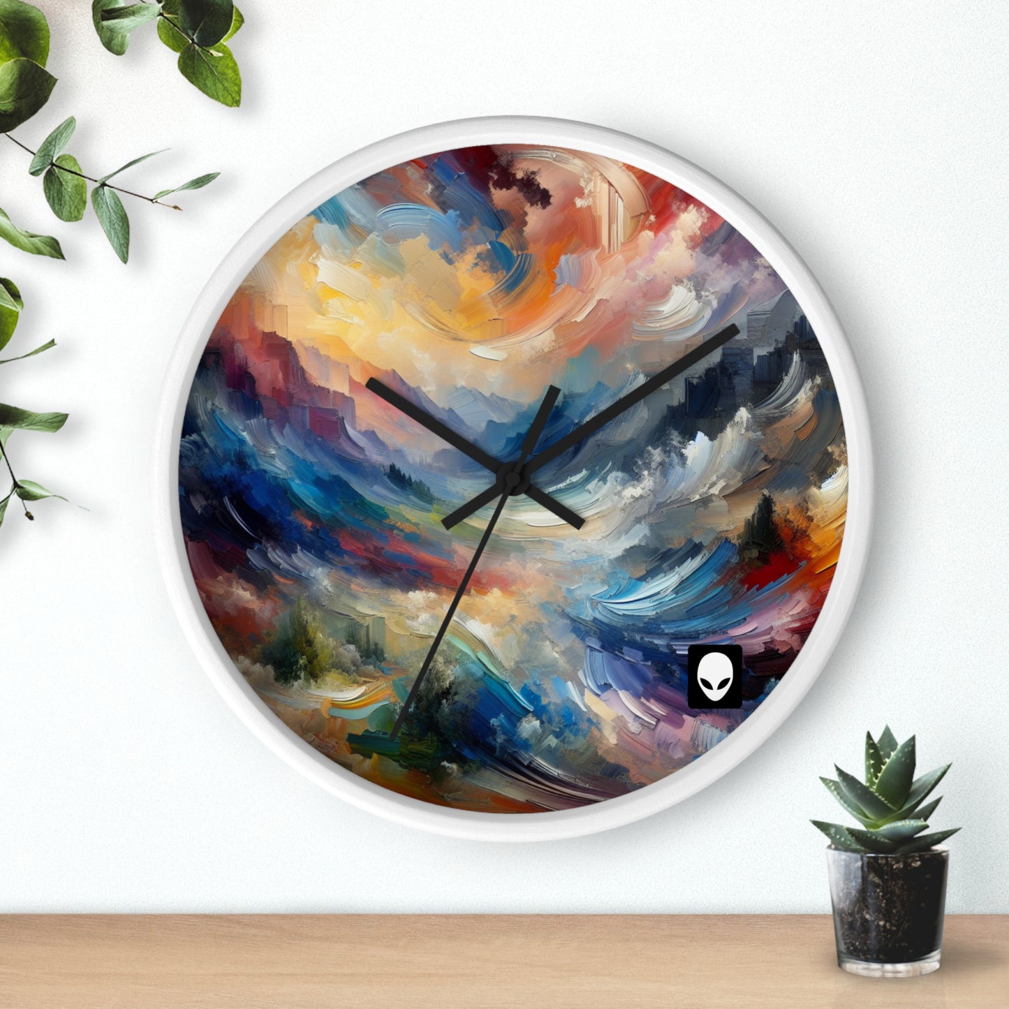 "Paisaje abstracto: exploración de profundidades emocionales a través del color y la textura" - El reloj de pared alienígena estilo expresionismo abstracto