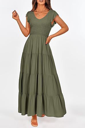 Damen Kleidung V-Ausschnitt Rückenfrei Plissee Fliegende Ärmel Bedrucktes Kleid