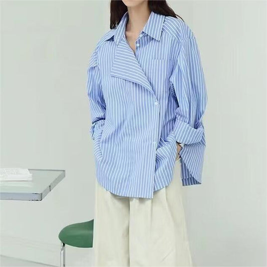 Spring French Minority Niche Shirt Collar Cotton Striped Shirt