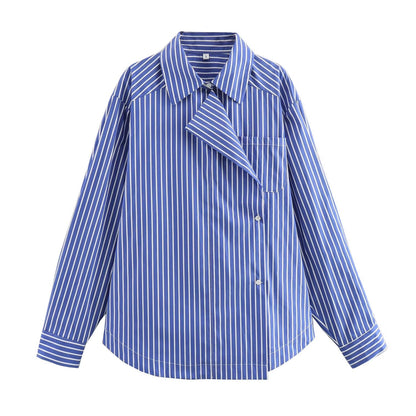 Spring French Minority Niche Shirt Collar Cotton Striped Shirt