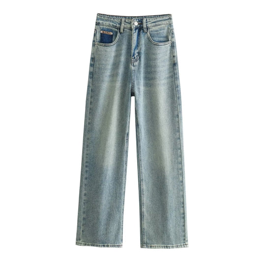 Retro Gerade Jeans Frauen Frühling Hohe Taille Lose Alle Passenden Breite Bein Mop Hosen