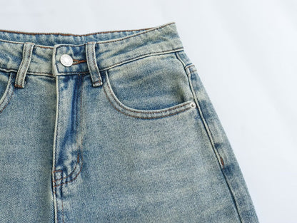 Retro Gerade Jeans Frauen Frühling Hohe Taille Lose Alle Passenden Breite Bein Mop Hosen