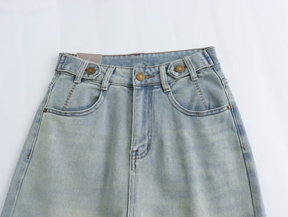 Retro Gerade Jeans Frauen Frühling Hohe Taille Lose Alle Passenden