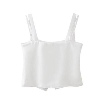 Frühlingskleidung für Damen, All-Match, unregelmäßig, asymmetrisch, Kunstleder, zweiteilig, Spaghettiträger, Camisole-Top