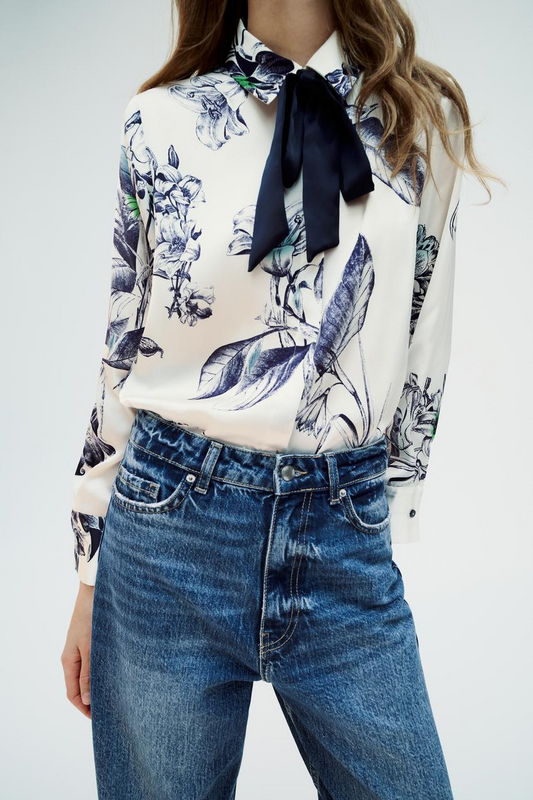 Spring Decoration Printing Collared Casual Shirt Top