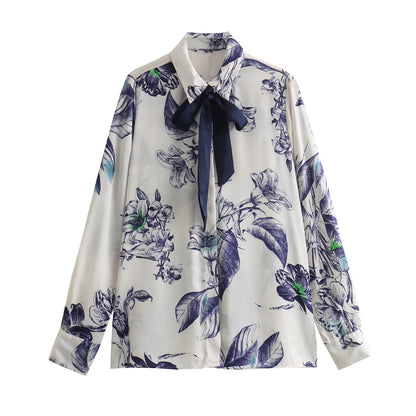 Spring Decoration Printing Collared Casual Shirt Top