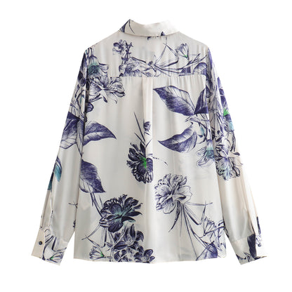 Spring Decoration Printing Collared Casual Shirt Top