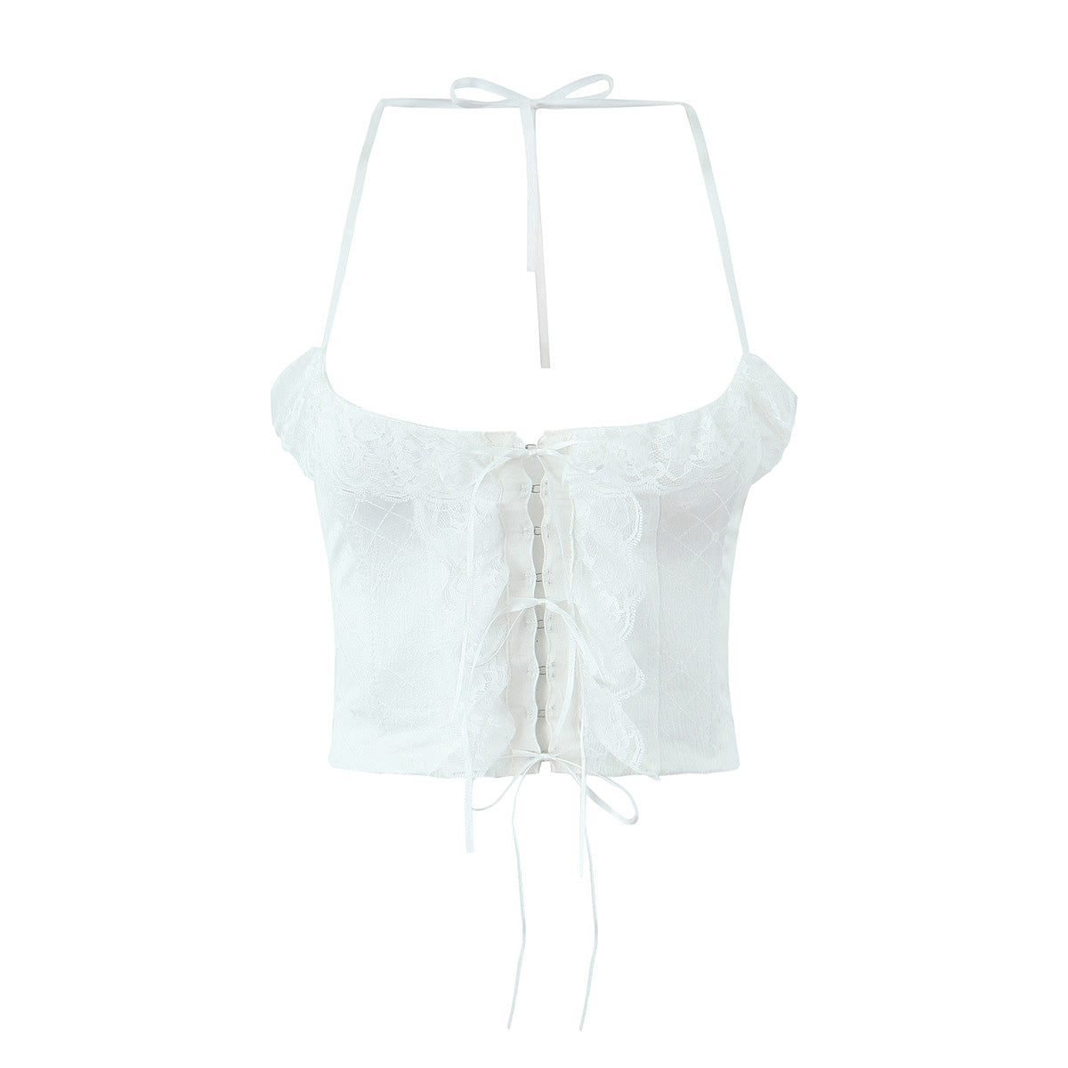 White Lace Stitching Sling Top for Women Summer Sweet Sexy Chest Strap Halter Vest