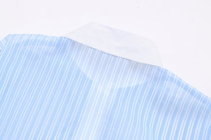 Refreshing French Classic Blue White Striped Contrast Color Loose Long Sleeve Shirt Autumn