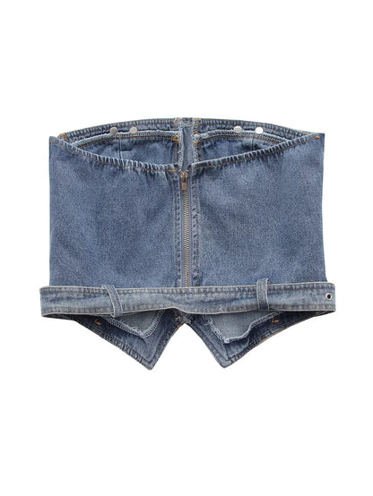 Women Clothing Slim Fit Belt Denim Tube Top