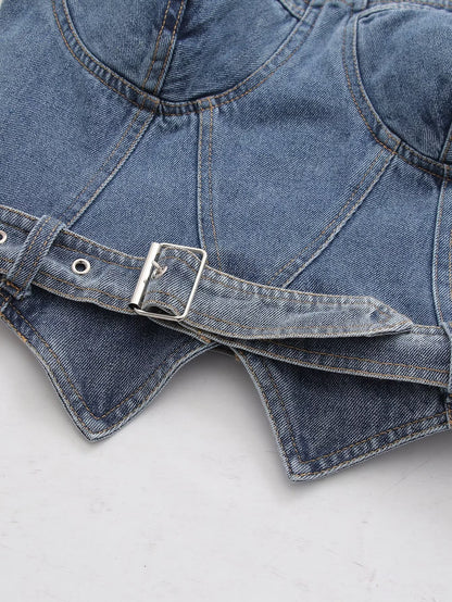 Women Clothing Slim Fit Belt Denim Tube Top