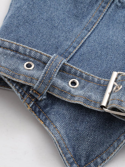 Women Clothing Slim Fit Belt Denim Tube Top