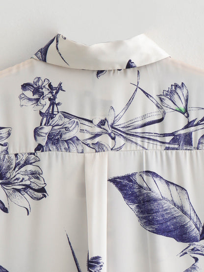 Camisa estampada con decoración de lazo francés para mujer