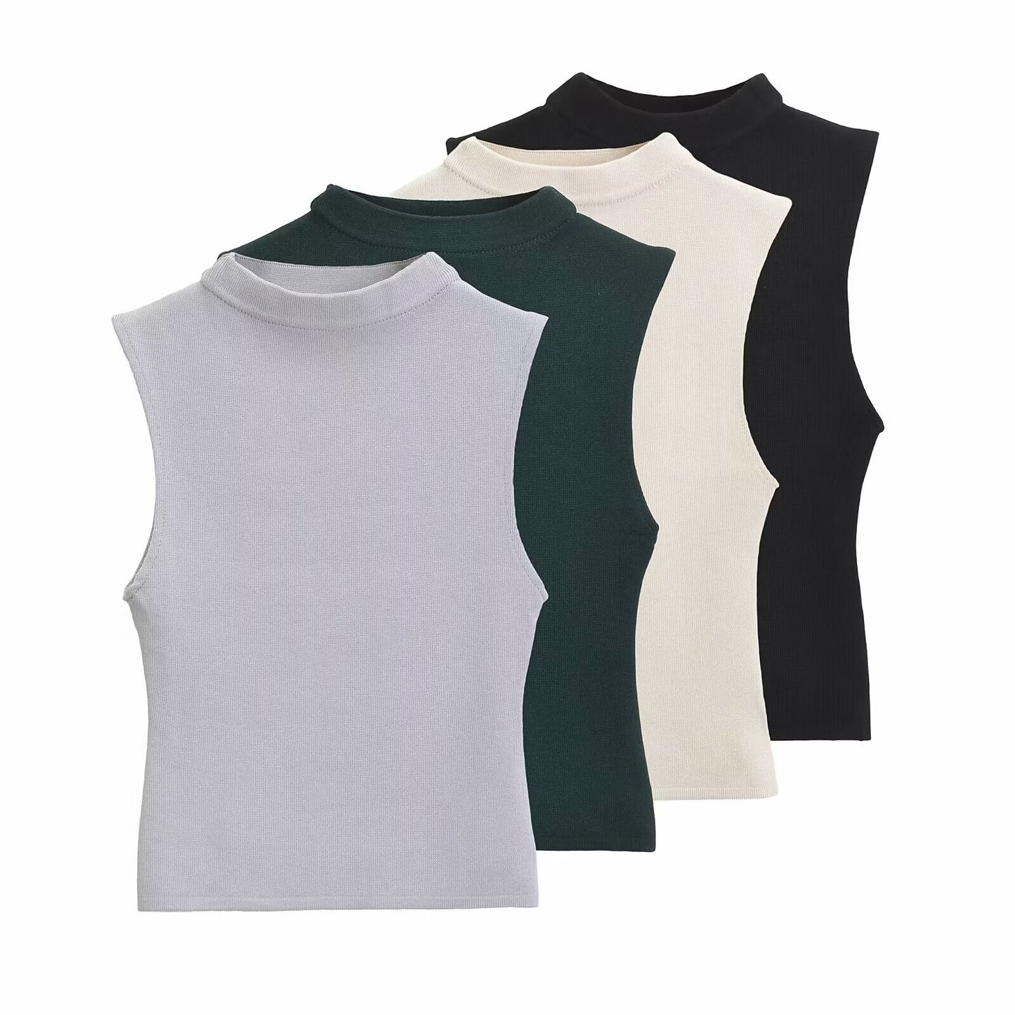 Women Slim Fit Slimming Short Half Turtleneck Sleeveless Top Vest