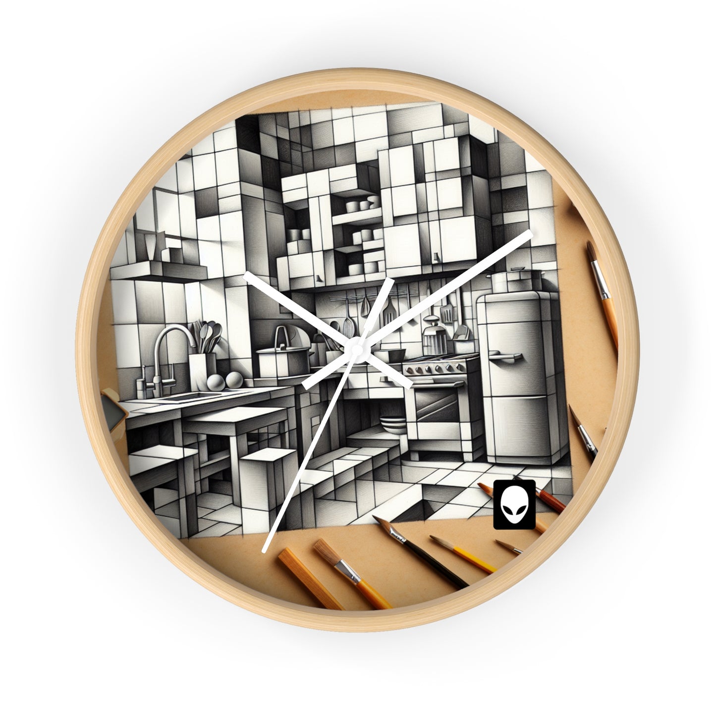 "Cubist Kitchen Collage" - The Alien Wall Clock Cubism Style