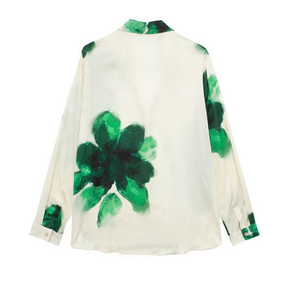 Printing Shirt Top Women Spring Chiffon Long Sleeve Shirt