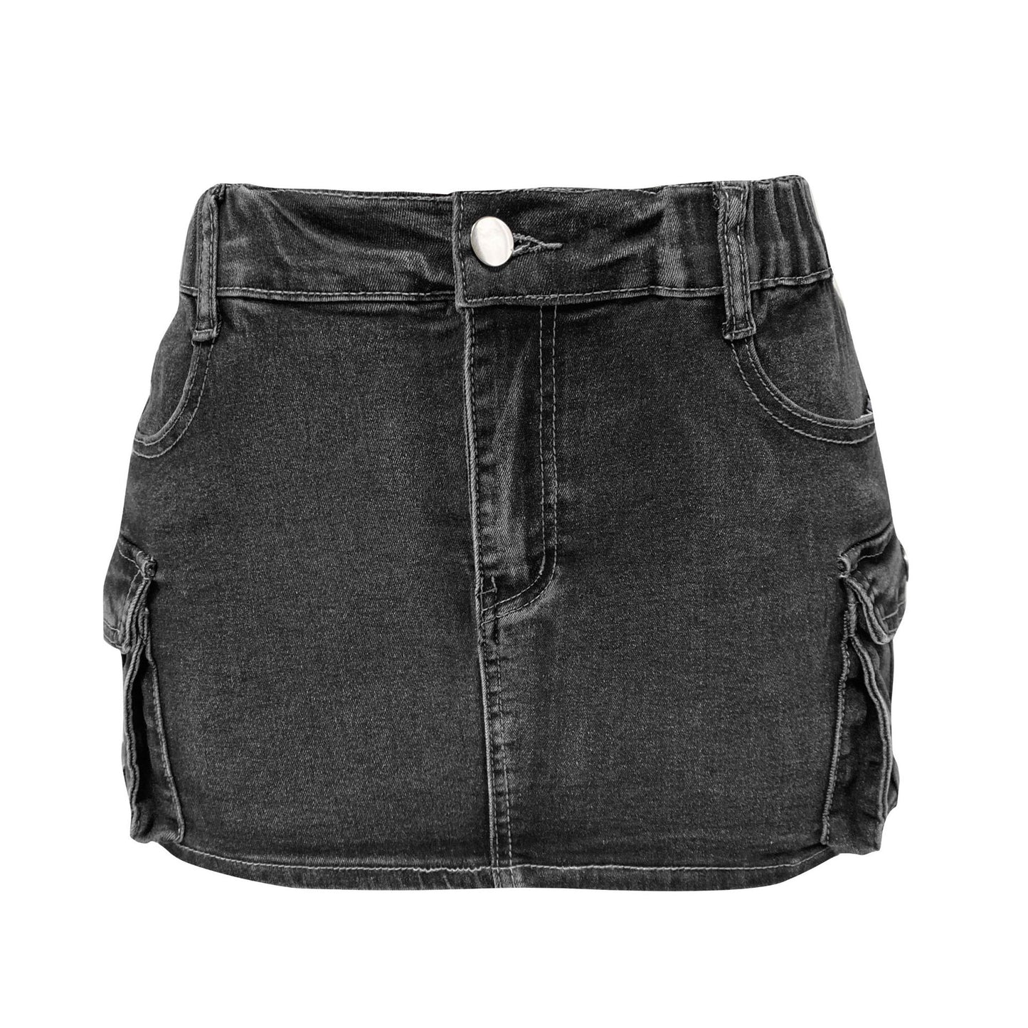 Denim Skirt Women Summer Retro Stretch Tight Cargo Pocket Hip Skirt