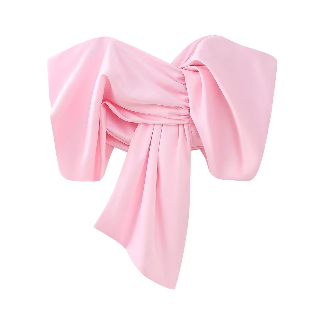 Ropa de primavera para mujer, Top de tubo con decoración de mariposa rosa asimétrico Irregular Sexy, Top pequeño