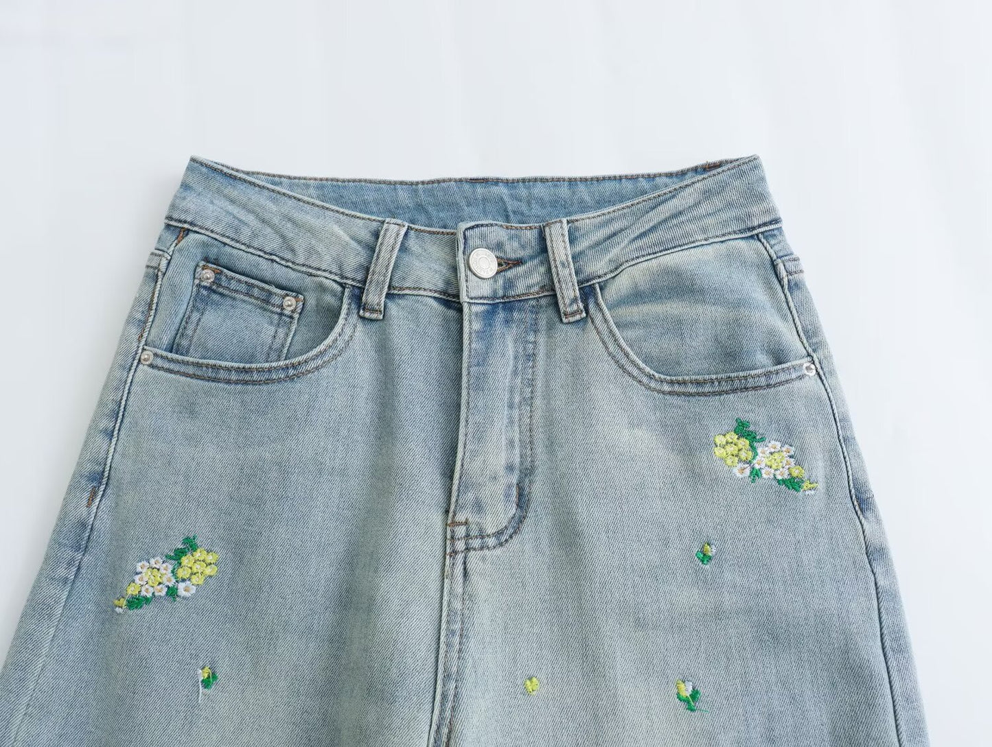 Patent Chinese Embroidery Skin Friendly Design Straight Women Jeans