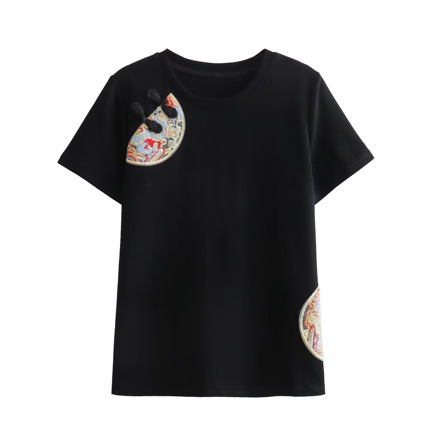 Spring Summer Short Sleeves T shirt round Neck Half Sleeve Embroidery Loose