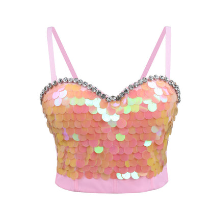 Sequin Rhinestone Sweet Sexy Boning Corset Bra Strap Nightclub Outdoor Bra