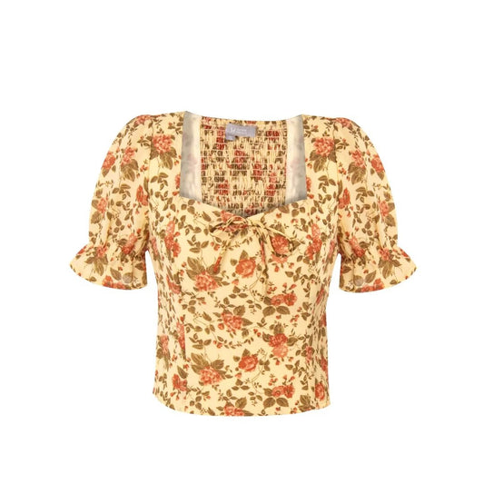 Camisa plisada con estampado floral para mujer, ropa de primavera